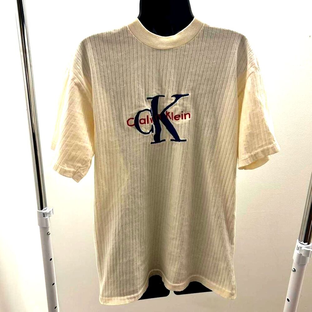 Calvin-klein men's Cream and White T-shirt